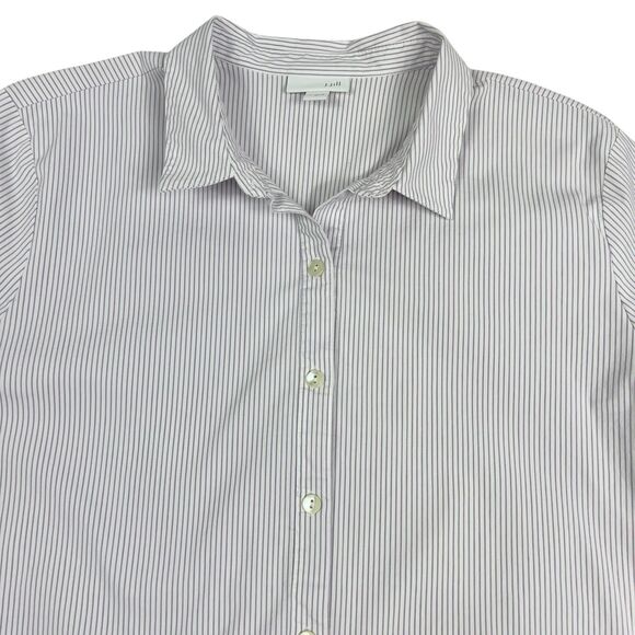 J Jill White Purple Striped 1/2 Button Long Sleeve Collared Tunic Blouse Large - Picture 3 of 8